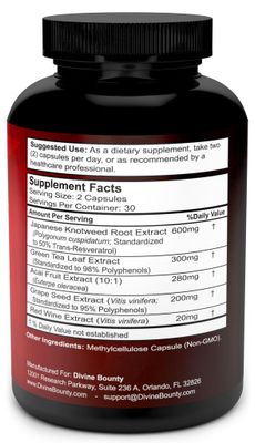 Resveratrol Supplement - 1400mg Extra Strength Formula with Grape Seed Extract, Green Tea Extract, Red Wine Extract - 60 Veggie Capsules