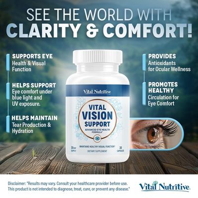 Vital Vision Support - Eye Health Supplement with Vitamin A, Lutein, Beta Carotene &amp; Antioxidants - Eye Vitamins Support Hydration &amp; Oxidative Stress -30 Days Serving