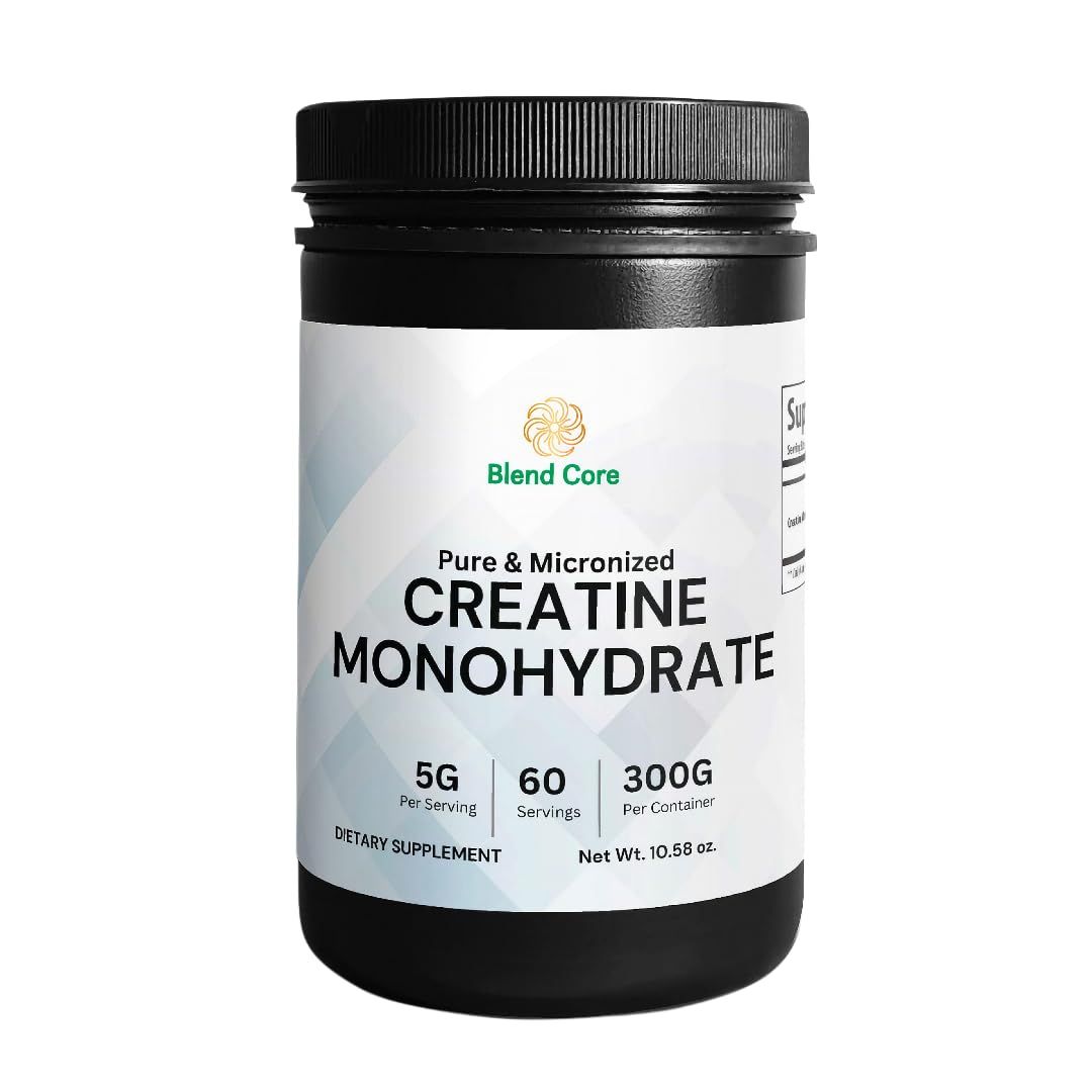 Blend Core Pure Creatine Monohydrate Powder - 5G Per Serving, Micronized, Unflavored for Men &amp; Women Athletes, Gym, Body Builders - Sports Research Creatine Monohydrate for Muscle Strength &amp; Recovery