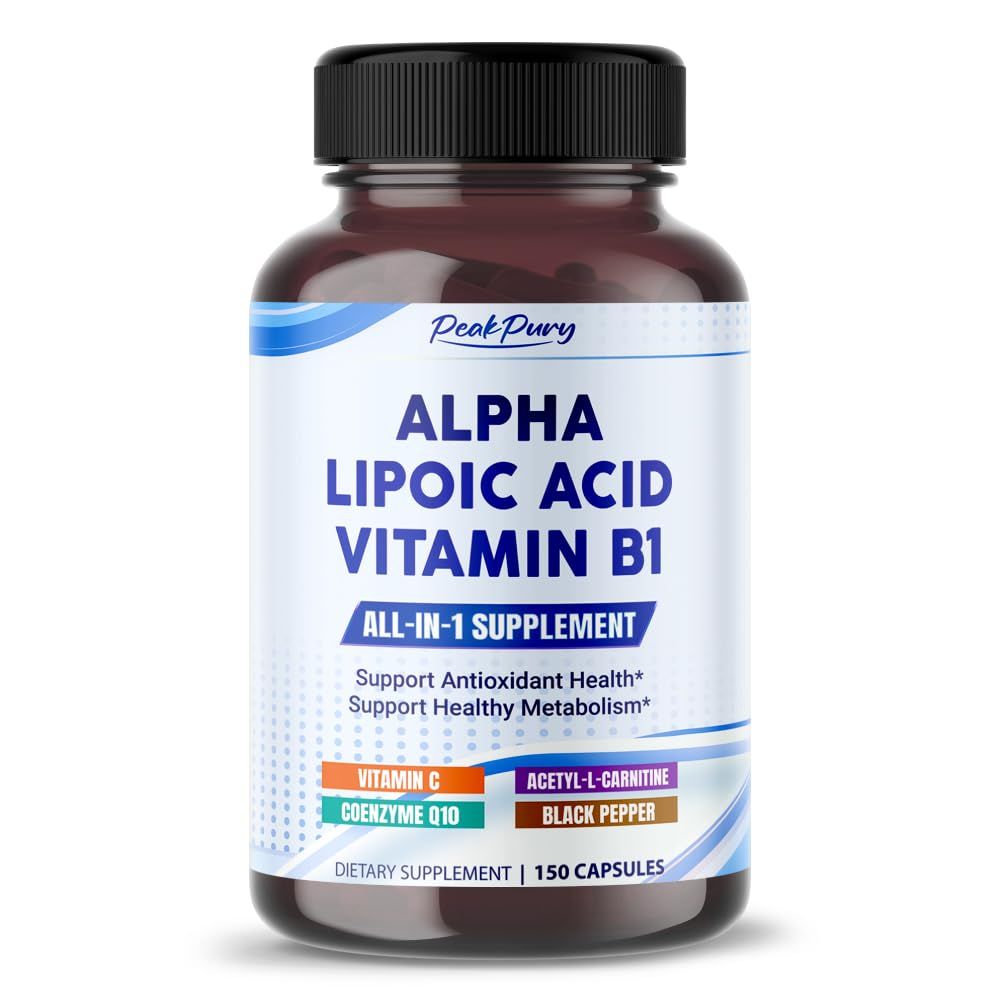 PEAKPURY Alpha Lipoic Acid with Vitamin B1 - Supports Antioxidant Health &amp; Healthy Metabolism - Includes Vitamin C, Acetyl-L-Carnitine, CoQ10 - Made in The USA- 150 Capsules