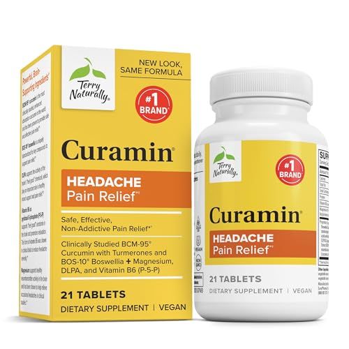 Terry Naturally Curamin Headache - Dietary Supplement with DLPA &amp; Boswellia - Enhanced Absorption Curcumin to Support Headache Relief - Gluten-Free &amp; Non-GMO Relaxation Supplement - 21 Tablets