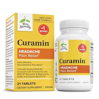 Terry Naturally Curamin Headache - Dietary Supplement with DLPA &amp; Boswellia - Enhanced Absorption Curcumin to Support Headache Relief - Gluten-Free &amp; Non-GMO Relaxation Supplement - 21 Tablets