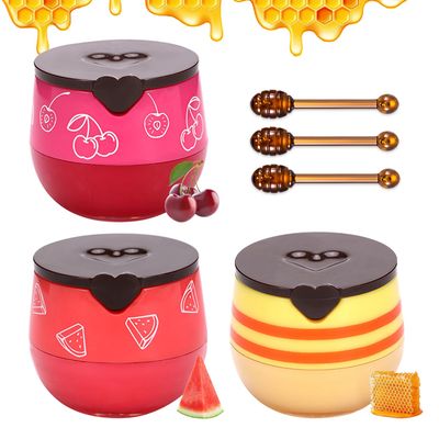ZHISHUDL 3PCS Bee Lip Balm - Honey, Watermelon, Cherry Flavors - Sleeping Mask for Moisturizing and Hydrating - Lip Care Products for All Skin Types
