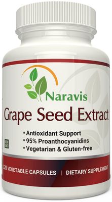 Naravis Grape Seed Extract 400mg - 120 Vegetarian Capsules with 95 Proanthocyanidins - Natural Non-GMO Antioxidant Supplement - Grapeseed Extract Capsules for Optimal Antioxidant Support