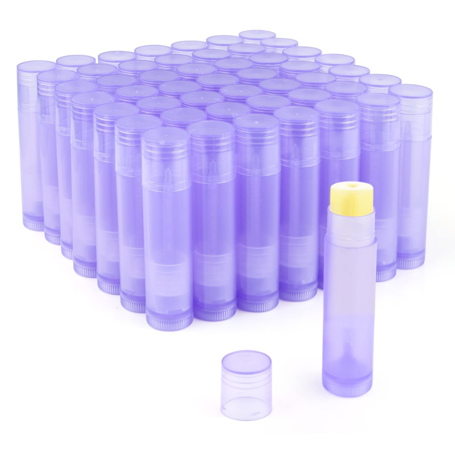 DMuuuDM 50 Pcs 5.5g Twist-up Lip Balm Tubes,Empty Plastic Lip Gloss Balm Containers Rotatable Deodorant Containers for DIY Homemade Lipsticks, Chapsticks and Homemade Solid Perfume,Purple