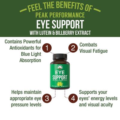 Peak Performance Eye Vitamins - Macular Support Supplement with Lutein, Zeaxanthin, Astaxanthin, Carotenoids, Bilberry Extract. Capsules for Aging Eyes, Computer, Smartphone Users. Avoid Degeneration