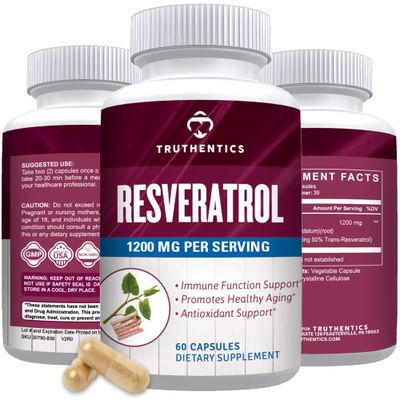 TRUTHENTICS Resveratrol Supplement 1200mg - Japanese Knotweed Capsules - High Potency Trans Resveratrol Nutritional Supplements for Healthy Aging, Vibrant Skin &amp; Immune Health - 60 Vegan Capsules