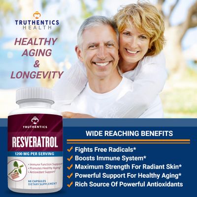 TRUTHENTICS Resveratrol Supplement 1200mg - Japanese Knotweed Capsules - High Potency Trans Resveratrol Nutritional Supplements for Healthy Aging, Vibrant Skin &amp; Immune Health - 60 Vegan Capsules