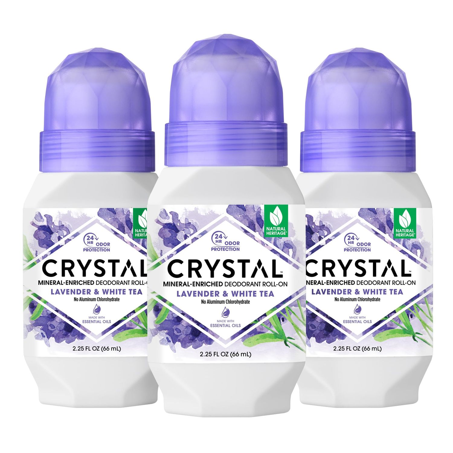 CRYSTAL Deodorant Aluminum Free Mineral Deodorant Roll-On for Women &amp; Men, Lavender &amp; White Tea - Paraben Free - Certified Cruelty Free &amp; Vegan Deodorant - Prevents Odor Up to 24 Hours ,2.25 Fl Oz ...