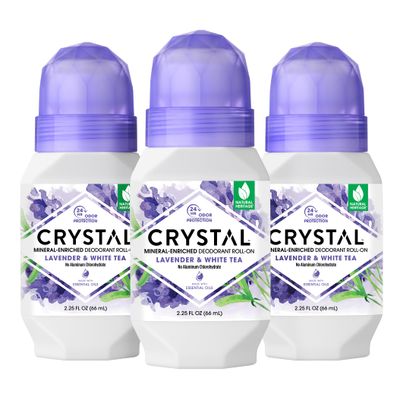 CRYSTAL Deodorant Aluminum Free Mineral Deodorant Roll-On for Women &amp; Men, Lavender &amp; White Tea - Paraben Free - Certified Cruelty Free &amp; Vegan Deodorant - Prevents Odor Up to 24 Hours ,2.25 Fl Oz ...