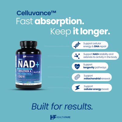 Healthfare 10,573mg NAD Supplement, Resveratrol, CoQ10-120 Capsules NMN Alternative Liposomal High Absorption Formula | Betaine for Anti-Aging Extended Effects - Cellular Energy, Skin for Women &amp; Men