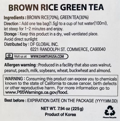Damtuh Korean Brown Rice Green Tea Genmaicha Tea 150 Tea Bag (Pack of 1)