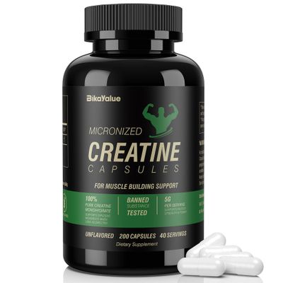 BIKAYALUE Micronized Creatine Monohydrate Capsules, Creatine Capsules Supplement for Muscle, Strength, Performance, Energy, Recovery, Gluten Free Creatine for Women and Men, 200Capsules (40 Servings)