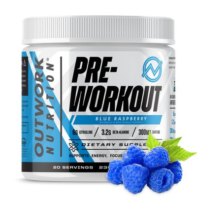 Outwork Nutrition Pre Workout Powder for Men &amp; Women - Pre-Workout Supplements Without Creatine, Nootropic Preworkout with Citrulline Malate Beta Alanine Taurine Rhodiola Caffeine (Blue Raspberry)