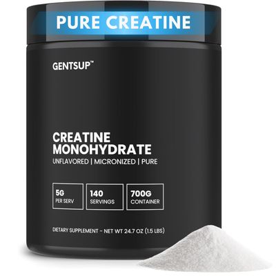 Gentsup Creapure Creatine Monohydrate Powder - Unflavored, 5000mg, 140 Servings - Boost Muscle Growth, Strength, Performance &amp; Brain Health - Non-GMO, Gluten-Free, HPLC Tested, NSF Certified