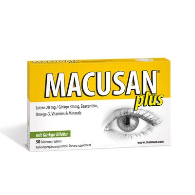 Macusan Plus Dry Eye Tablets for Age-Related Eye Health Problems,Eye Vitamin &amp; Mineral Supplement with Lutein, Zeaxanthin &amp; Ginkgo Biloba to Improve Eyesight, Suitable for Start of AMD Problems