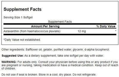 Swanson Maximum Strength Astaxanthin 12 Milligrams 30 Sgels