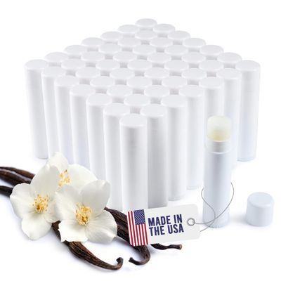 Lip Balm Bulk Unlabeled - Made in USA Bulk Chapstick - Natural Ingredients Vitamin E Shea Butter - Custom Chapstick Bulk For Party &amp; Wedding Favors (50 Count, Vanilla)