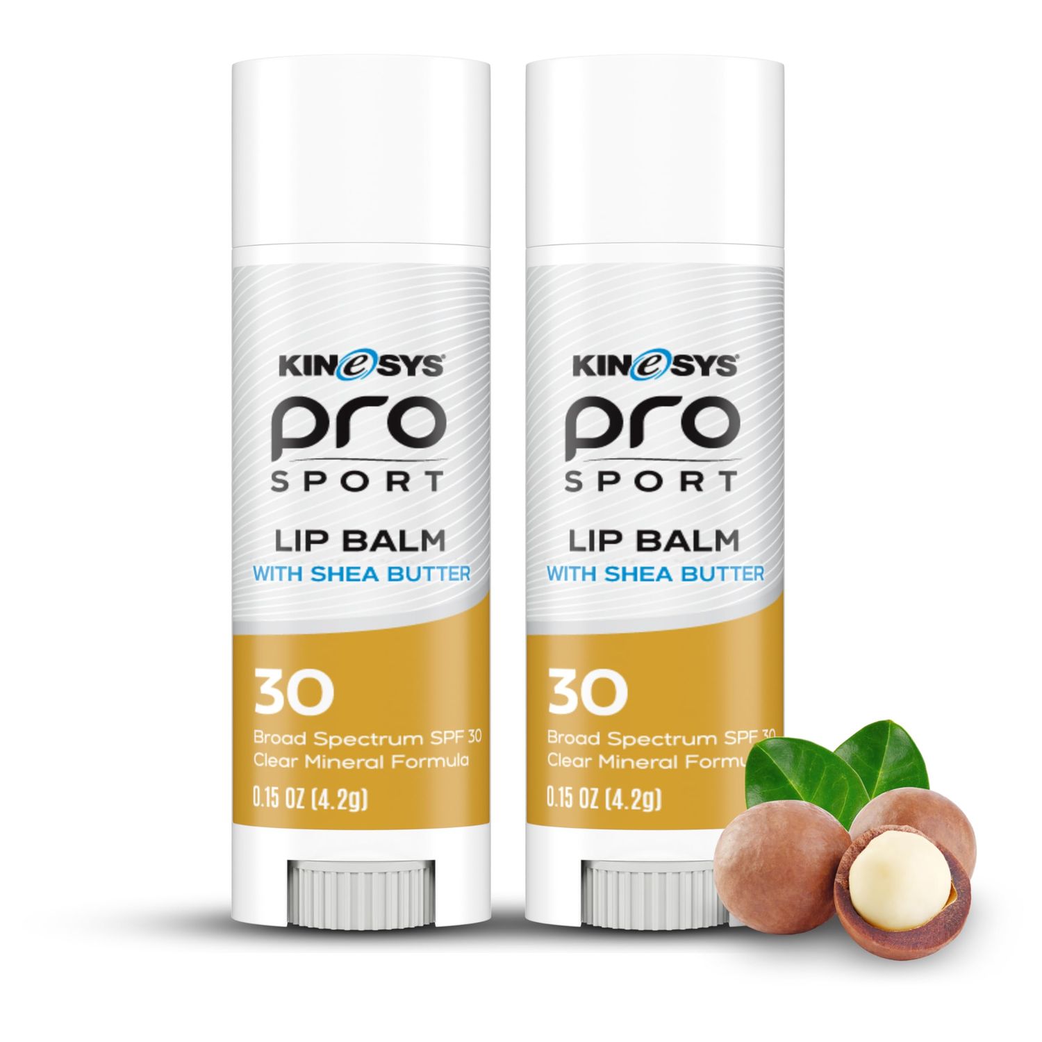 KINeSYS Pro Sport Lip Balm with Shea Butter, SPF30 Broad Spectrum, Moisturizing Lip Care for Outdoor Activities, Water-Resistant &amp; UVA/UVB Protection, Clear Matte Finish (Pack of 2, 0.15 Ounce Each)