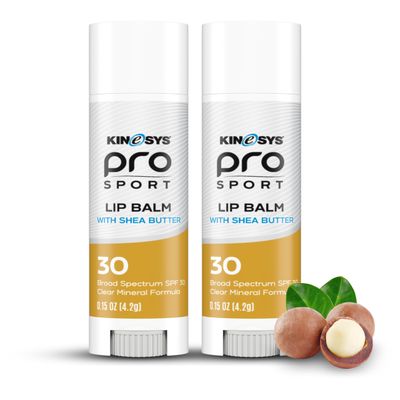 KINeSYS Pro Sport Lip Balm with Shea Butter, SPF30 Broad Spectrum, Moisturizing Lip Care for Outdoor Activities, Water-Resistant &amp; UVA/UVB Protection, Clear Matte Finish (Pack of 2, 0.15 Ounce Each)
