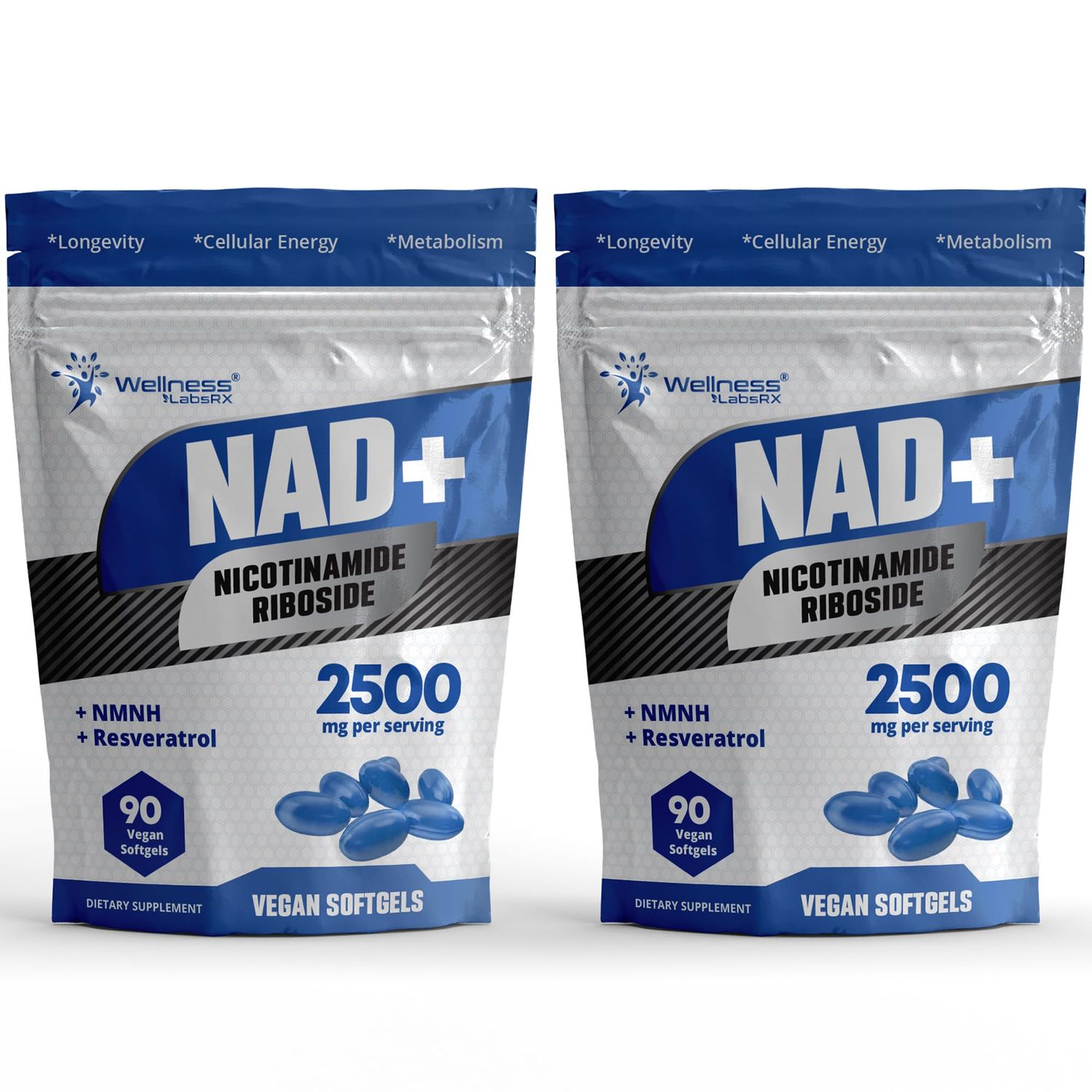 Liposomal NAD Supplement - NAD Softgels Nicotinamide Riboside Resveratrol - 2500mg Liposomal NAD Supplements for Women - Metabolism Support, Support Cellular Health and Longevity - 2 Pack