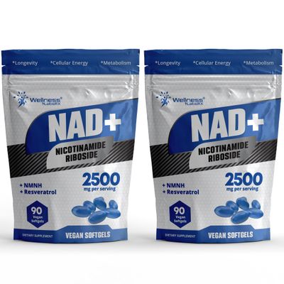 Liposomal NAD Supplement - NAD Softgels Nicotinamide Riboside Resveratrol - 2500mg Liposomal NAD Supplements for Women - Metabolism Support, Support Cellular Health and Longevity - 2 Pack