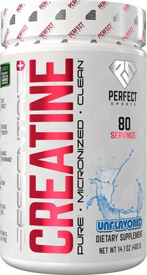 PERFECT SPORTS Essential Creatine | Pure, Micronized Creatine Monohydrate | Vegan Friendly, Gluten Free | Muscle Build &amp; Performance | 80 Servings (Unflavored)