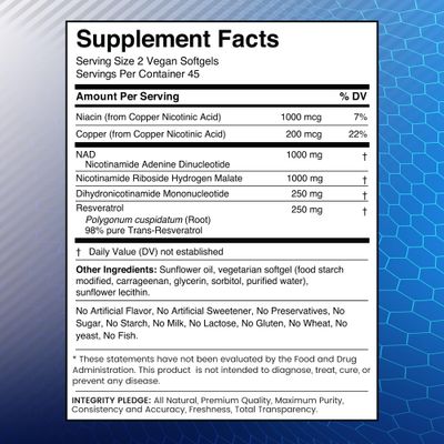 Liposomal NAD Supplement - NAD Softgels Nicotinamide Riboside Resveratrol - 2500mg Liposomal NAD Supplements for Women - Metabolism Support, Support Cellular Health and Longevity - 2 Pack