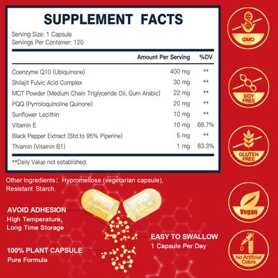 DRFOSTER CoQ10 400mg-High Absorption Coenzyme Q10 Supplements with PQQ, Shilajit &amp; Vitamin E, Powerful Antioxidant for Heart &amp; Brain Health and Energy-Production 120 Veggie Capsules