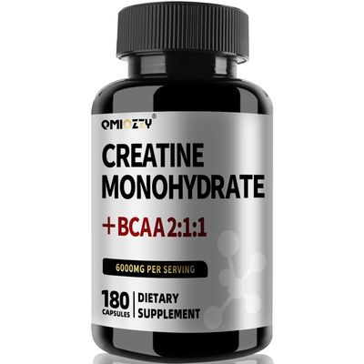 Micronized Creatine Monohydrate 6000MG Capsules with BCAA2:1:1 - Active Ingredients Support Strength &amp; Recovery - Creatine Supplements for Men &amp; Women - Vegan, Non-GMO, Gluten-Free - 180 Capsules