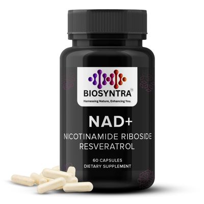 Biosyntra NAD Supplement 900mg - with Resveratrol &amp; Nicotinamide Riboside - Anti-Ageing, Cellular Energy, DNA Repair &amp; Brain Health - Ideal for Men &amp; Women - 60 Capsules