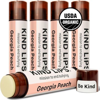 Kind Lips Lip Balm - Nourishing &amp; Moisturizing Lip Care with Shea Butter, Beeswax &amp; Vitamin E | Georgia Peach Flavor | 0.15 Oz (Pack of 5)