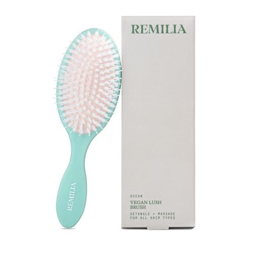 Remilia Hair Ocean Vegan Lush Brush - Detangling Brush for All Hair Types, Natural, Straight, Curly, Wet, &amp; Dry Hair - Hair Comb with Vegan Boar Bristles &amp; Soft Ballpoint Tips