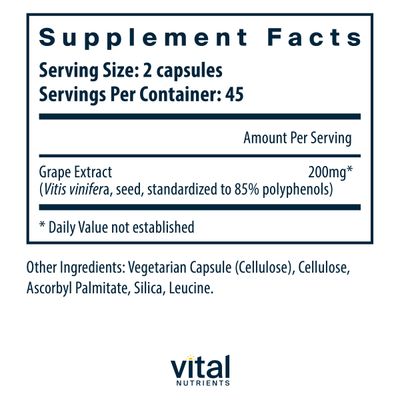 Vital Nutrients Grape Seed Extract 100mg | Potent Antioxidant and Support for Circulation, Capillary, and Vein Health | Gluten, Dairy, Soy Free | Non-GMO | 90 Capsules
