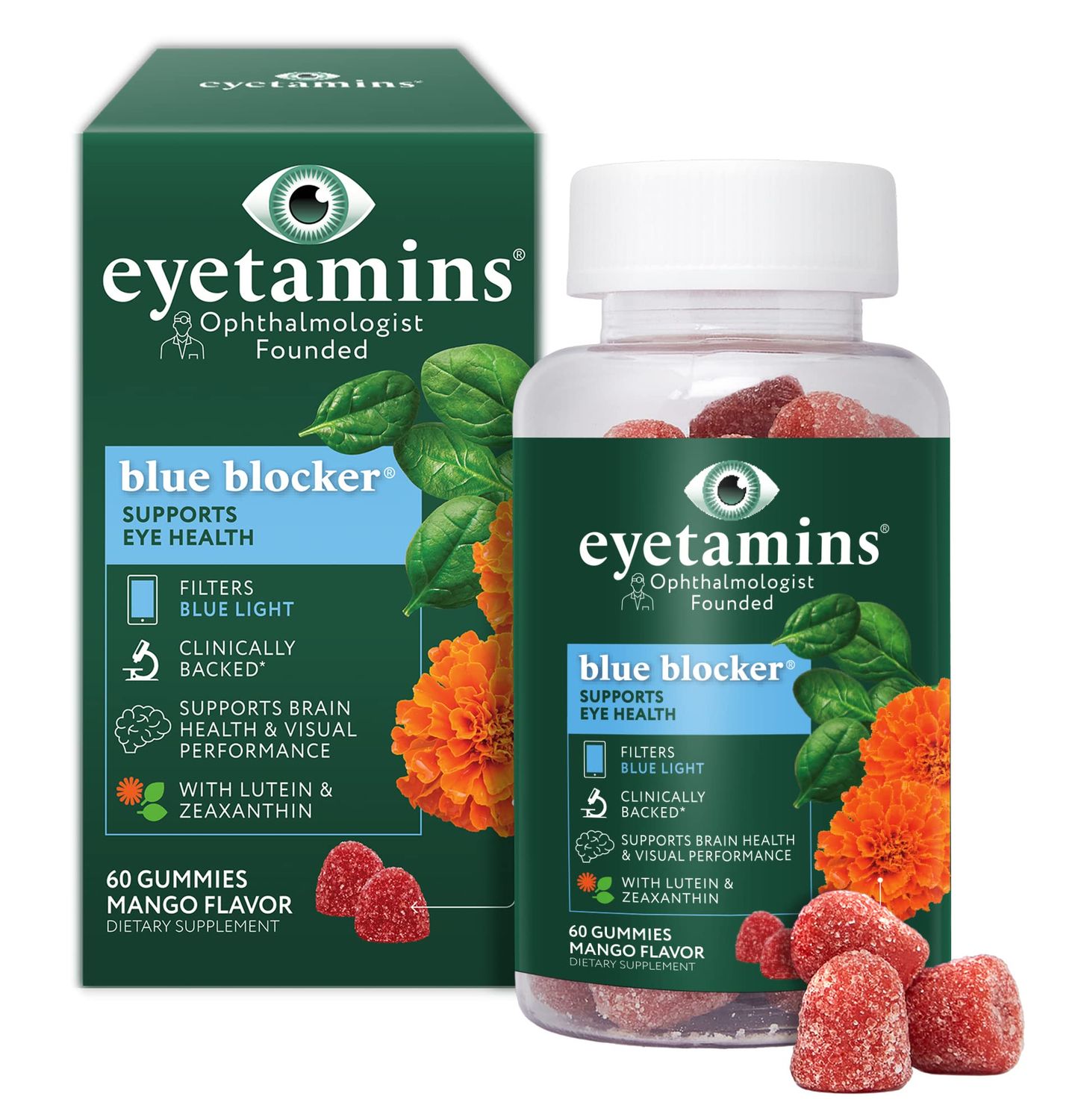 eyetamins Blue Blocker Eye Health - 60 Lutein Gummies - Ophthalmologist-Developed - Support Vision, Filter Blue Light &amp; Help Eye Strain - Promotes Sleep, Focus Eyesight - Vegan &amp; Non-GMO Formula