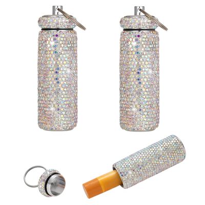 Veseek Lip Balm Holder Key Chain 2Pcs Lip Balm Gloss Holder Keychain Bling Lipstick Case for Purse Portable Metal Lipbalm Organizer Cute Key Chain Accessories for Women(Ab)