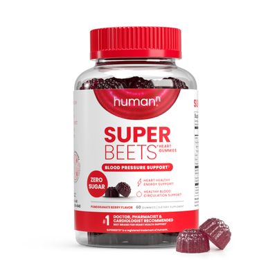 HumanN SuperBeets Heart Gummies - Beet Gummy with Energy Support, Grape Seed Extract &amp; Beetroot Powder, Sugar Free - Pomegranate Berry Flavor, 60 Count