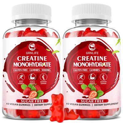 Creatine Monohydrate Gummies for Men &amp; Women, Chewables Creatine Monohydrate for Muscle Strength, Muscle Builder, Energy Boost, Sugar Free, Vegan, Strawberry Flavor-120 Count