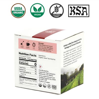 SUGIMOTO TEA Japanese Organic Hojicha Roasted Green Tea Bags 12 Count Pack of 1
