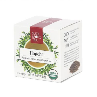 SUGIMOTO TEA Japanese Organic Hojicha Roasted Green Tea Bags 12 Count Pack of 1