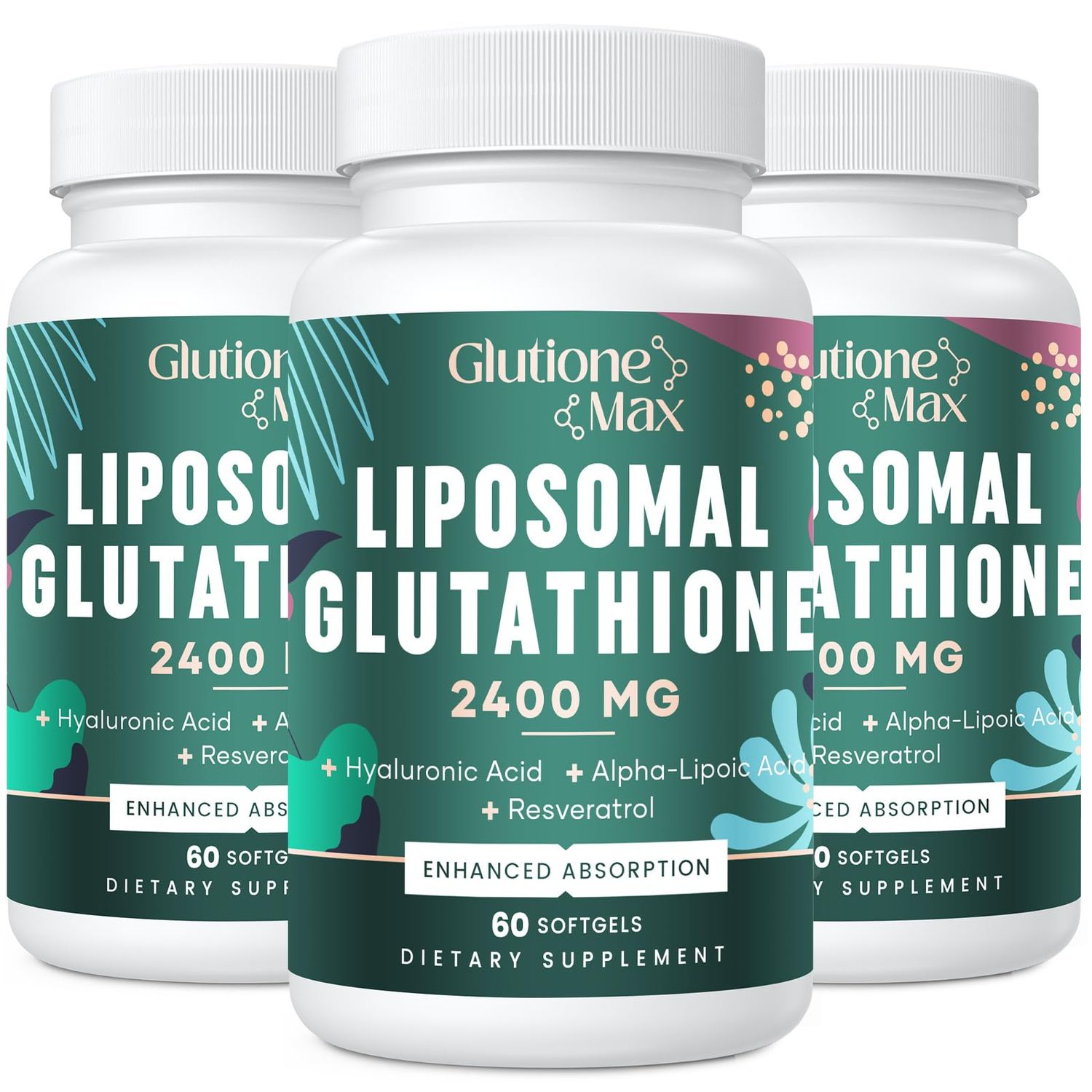 8-in-1 Liposomal Glutathione 2400 MG, High Absorption Antioxidant Formula - with Hyaluronic Acid, Alpha-Lipoic Acid, Resveratrol - Skin, Liver Detox &amp; Immune System, 180 Softgels