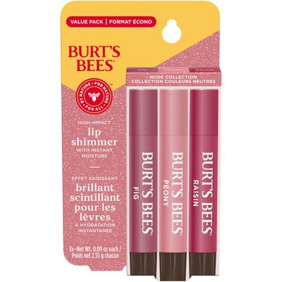 Burt&#39;s Bees Lip Shimmer Nude Collection, Tinted Lip Balm Stick, Moisturizing for All Day Hydration with Natural Glowy Pigmented Finish &amp; Buildable Color, 3 Warm Shades; Value Pack, 3 Tubes x 0.09 Oz