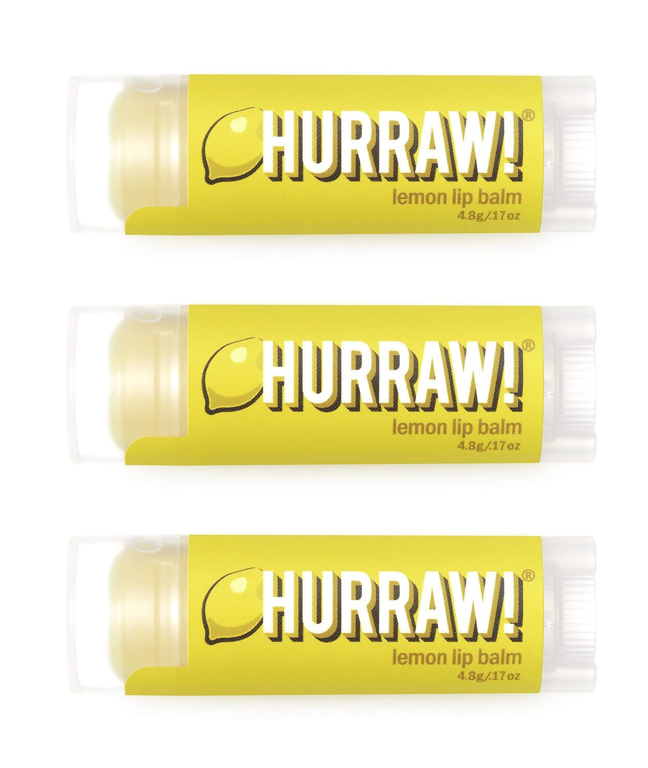 Hurraw! Lemon Lip Balm, 3 Pack: Organic, Certified Vegan, Cruelty and Gluten Free. Non-GMO, 100 Natural Ingredients. Bee, Shea, Soy and Palm Free. Made in USA