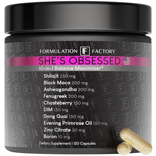 Formulation Factory She&#39;s Obsessed: 10-in-1 Hormone Balance Maximizer with Shilajit, Maca, Ashwagandha, DIM, Dong Quai, Zinc &amp; More for Vitality &amp; Balance - 120 Capsules 2 Months