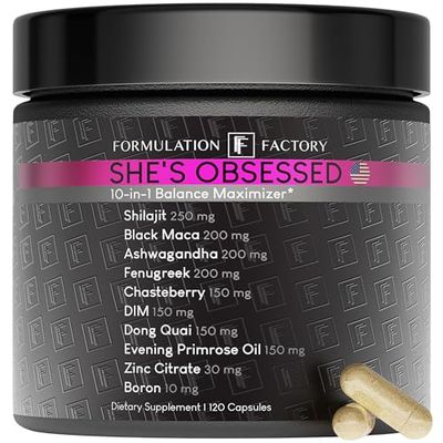 Formulation Factory She&#39;s Obsessed: 10-in-1 Hormone Balance Maximizer with Shilajit, Maca, Ashwagandha, DIM, Dong Quai, Zinc &amp; More for Vitality &amp; Balance - 120 Capsules 2 Months
