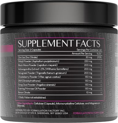 Formulation Factory She's Obsessed: 10-in-1 Hormone Balance Maximizer with Shilajit, Maca, Ashwagandha, DIM, Dong Quai, Zinc & More for Vitality & Balance - 120 Capsules 2 Months