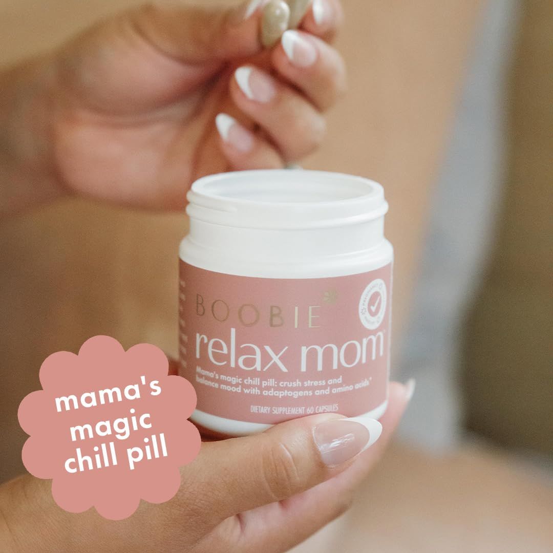 Boobie Relax Mom, Stress Support Supplement | Lactation Approved | Mood and Energy Support with Ashwagandha &amp; L-Theanine, 60 Capsules