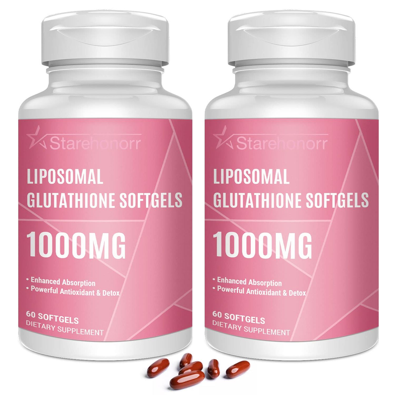 Starehonorr Liposomal Glutathione Softgels 1500MG, Reduced Glutathione Supplement with Vitamin C, Better Absorption, Non-GMO Powerful Antioxidant for Healthy Aging, Detox, Immune Health,120 Softgels