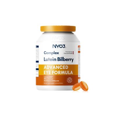 NYO3 Lutein 20mg and Zeaxanthin Supplements, Lutemax 2020, 60 Softgels Advanced Bilberry &amp; Astaxanthin, Vitamins A, C, E, B12 &amp; Minerals, Eye Health &amp; Vision Protection