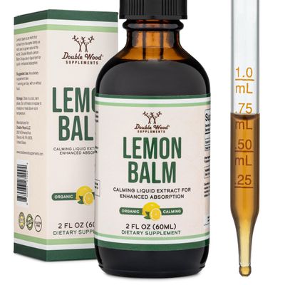 Double Wood Supplements Organic Lemon Balm Tincture - for Digestion &amp; Relaxation 590mg - 2FL OZ, 120 Servings (Better Absorbed Than Capsules, Great for Lemon Balm Tea)